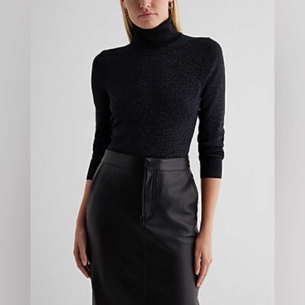 Express Silky Soft Fitted Shine Turtleneck Long Sleeve Sweater